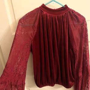 Free People Lace + Vevet Top - Red